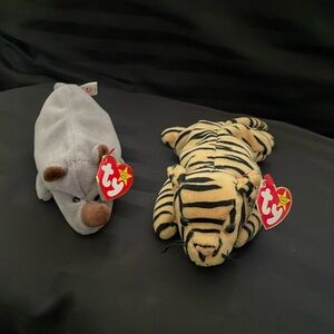 Ty Beanie Babies - Spike the Rhino and Stripes the Tiger